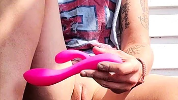 Out on my porch playing with my pussy !!