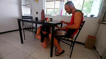 Amateur Latina's Friend Gives Secret Blowjob Under Table - Cheating Affair