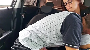 Skinny Brazilian Redhead Taxi Driver Catches Client Masturbating in Car