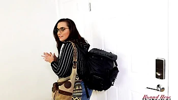 Busty black-haired girl dominates and fingers ass