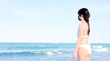 Slim Asian Babe Solo on Beach