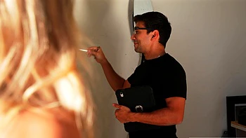 Busty Blonde Carmen Teases Guy with Big Tits Outdoors