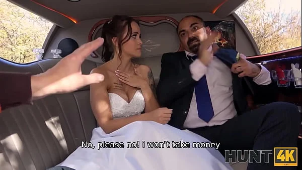 HUNT4K. Excited girl in wedding dress fools around not with future hubby