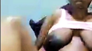 Pregnant African bbw jerks off big tits solo