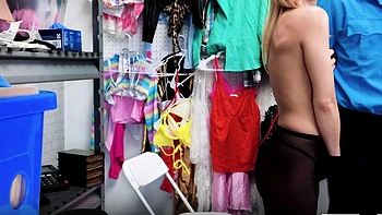 New blonde teen caught shoplifting gets hardcore blowjob