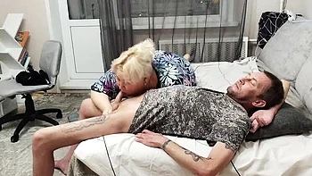 MILF stepmom deepthroats and swallows cum