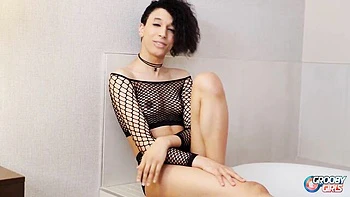 Transgirl Masturbates Solo - Petite Brunette