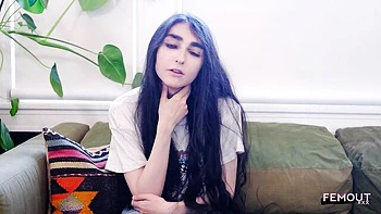 Slim emo tgirl with small tits masturbates solo