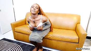 Solo Masturbation of Black Big-Cock Transgirl with Curly Hair