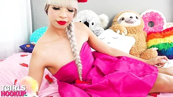 Trans Tgirl Solo Masturbates with Anal Beads