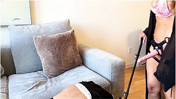 Pegging Loser Watched By Bi Dude Jerking His Huge Cock