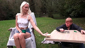 Naughty blonde Daruma fucked doggy outdoors