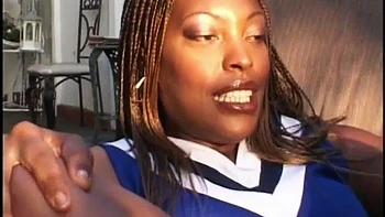 Ebony Cheerleader Sucks & Rides in Interracial Fuck