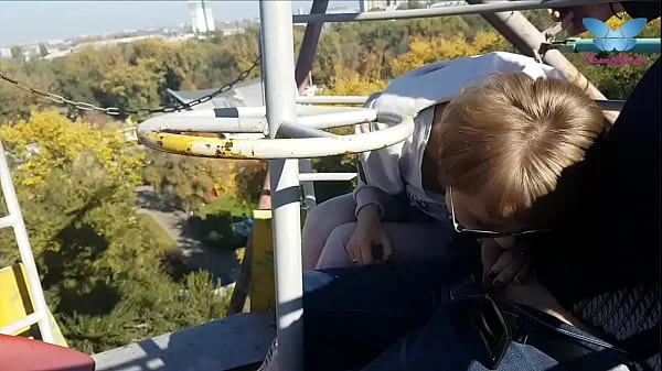 Public blowjob on the ferris wheel from shameless whore