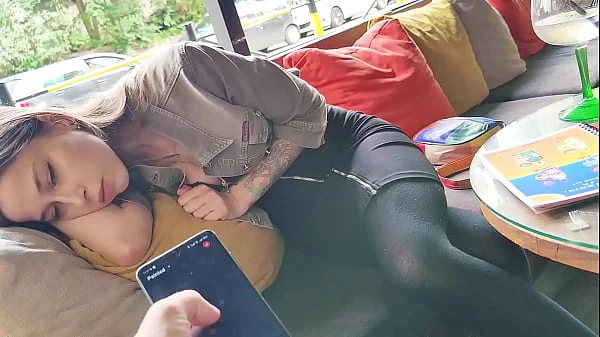 Remote control orgasm of my stepsister in Bar !