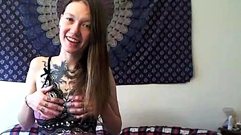 Busty curly brunette with big boobs fucks on couch