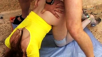 Brunette from village blowjob outdoors
