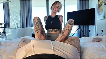 Footjob Without Hands Cumshot From Huge Cock On My Feet - Sallydinosaur